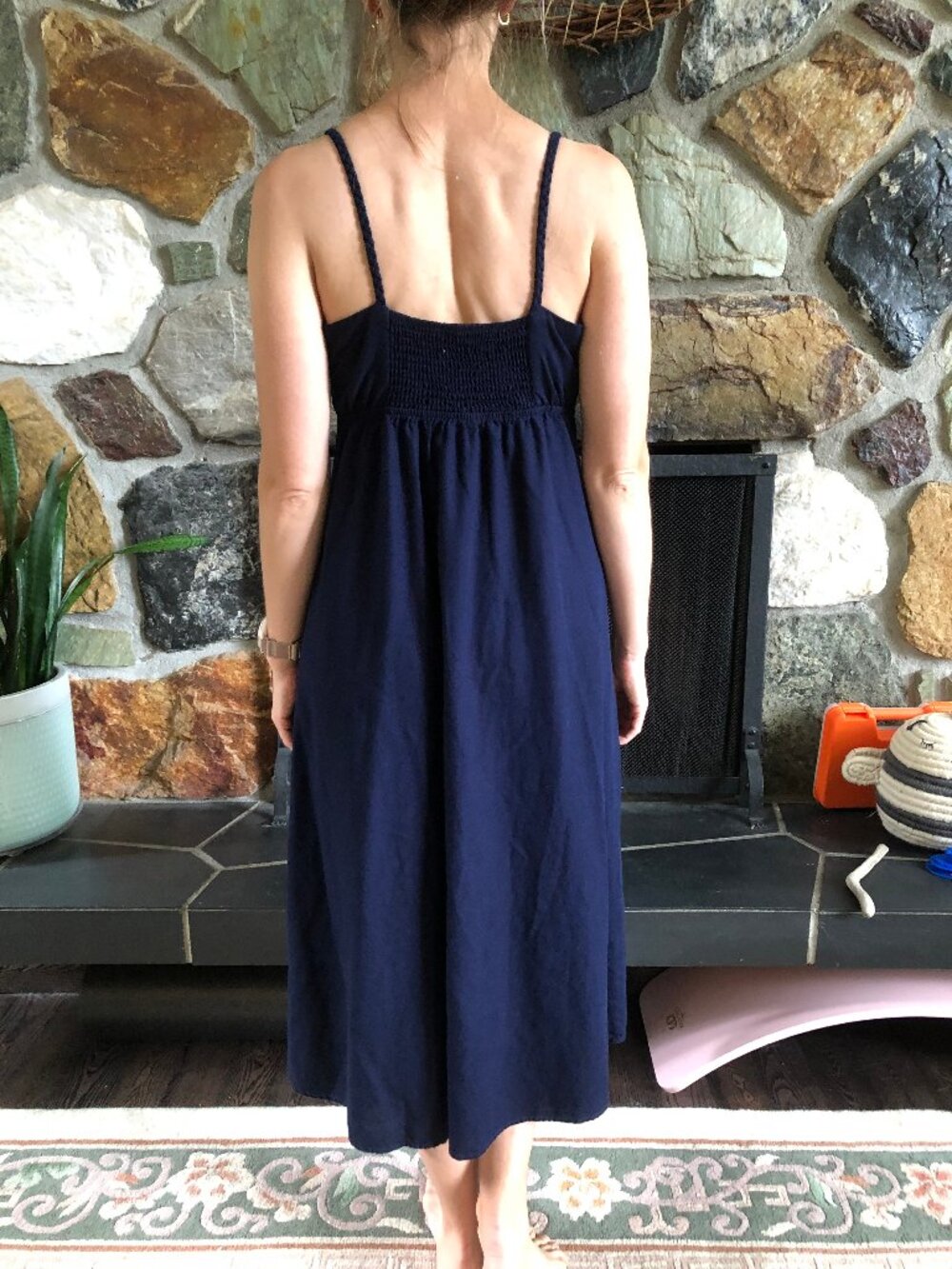 💙🌿 Monteau Linen Blend Button-Front Midi Dress | Navy Blue | Medium/Small 🌿💙